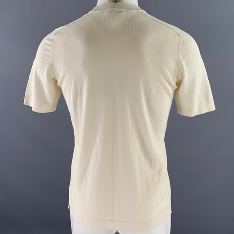 BOGLIOLI Size S Cream Solid Cotton Blend Ribbed Collar T-shirt