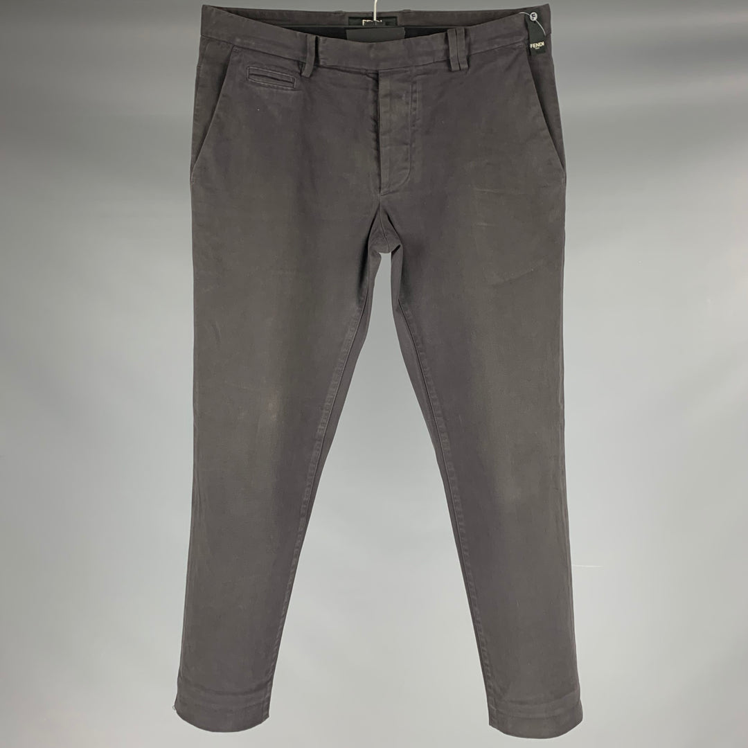 FENDI Size 30 Grey Charcoal Cotton Blend Flat Front Casual Pants