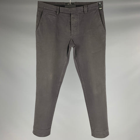 FENDI Size 30 Grey Charcoal Cotton Blend Flat Front Casual Pants