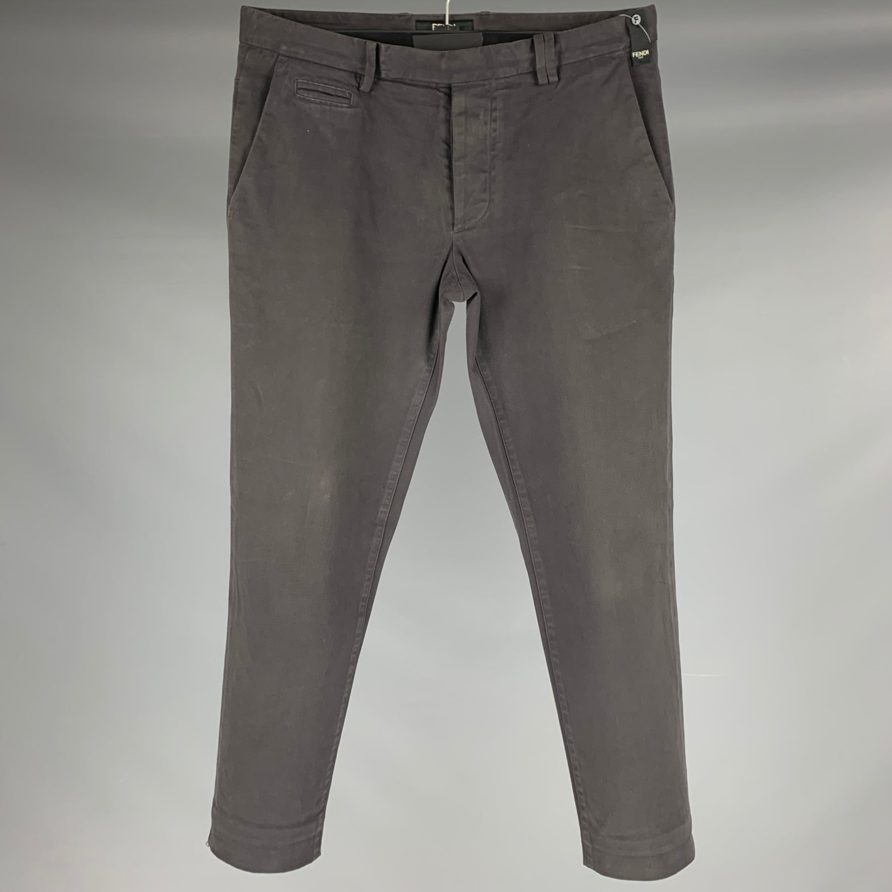 FENDI Size 30 Grey Charcoal Cotton Blend Flat Front Casual