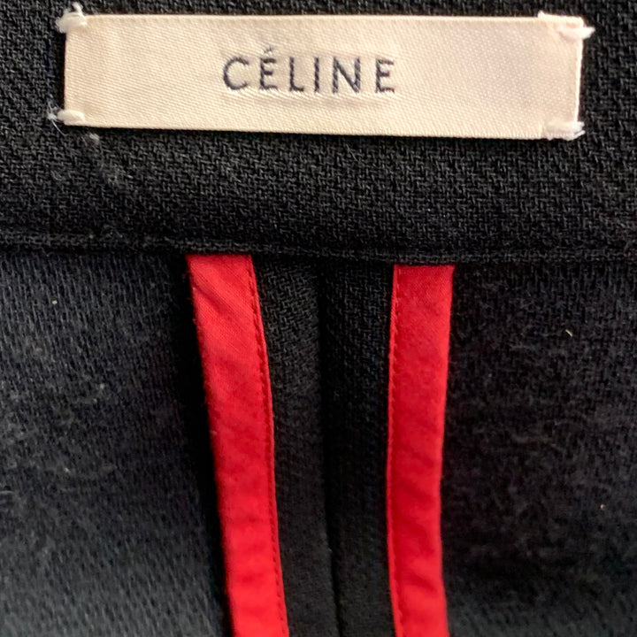 CELINE Size 4 Black Wool Zippers Detail Bondage Coat