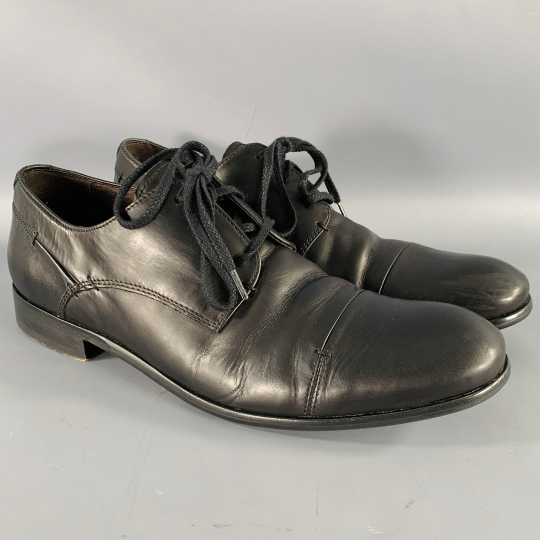 JOHN VARVATOS Size 9.5 Black Leather Derby Lace-Up Shoes 
