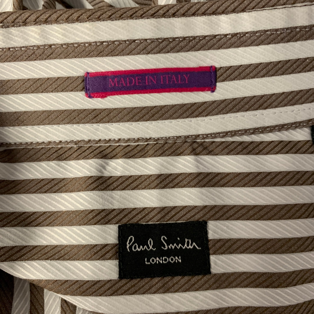 PAUL SMITH Size XL White Brown Striped Cotton Long Sleeve Shirt