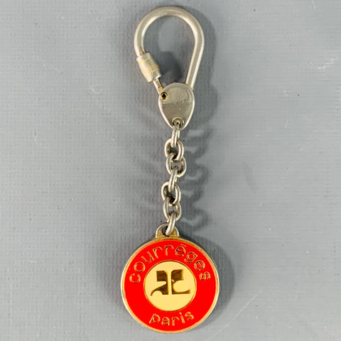 COURREGES Vintage Red Gold Tone Chain Link Metal Keychain