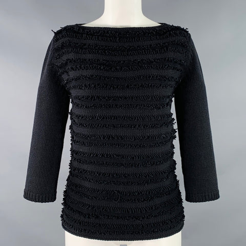 MAX MARA Size S Black Knit Textured 3/4 Sleeves Sweater