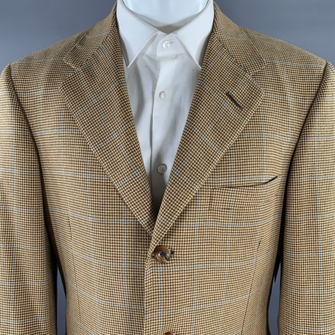 OXFORD CLOTHES Chest Size 40 Regular Tan Blue Nailhead Cashmere Sport Coat