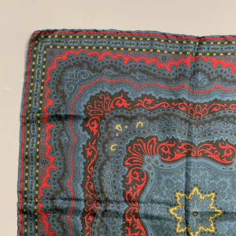 DAMON Blue Red & Black Abstract Floral Silk Pocket Square