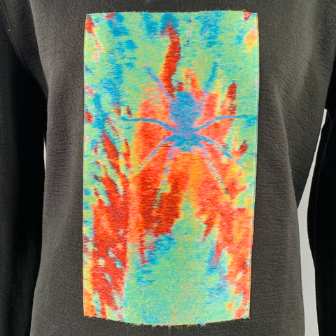 LANVIN Size XL Black Multi Color Thermal Spider Embroidery Crew Neck Sweatshirt