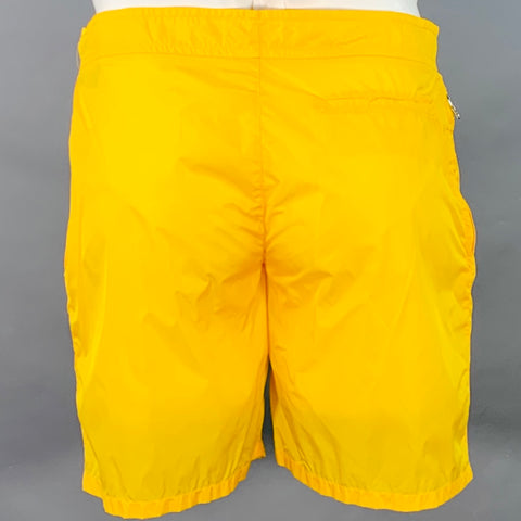 PRADA Size 34 Yellow Nylon Flat Front Mesh Lined Zip Fly Swim Trunks