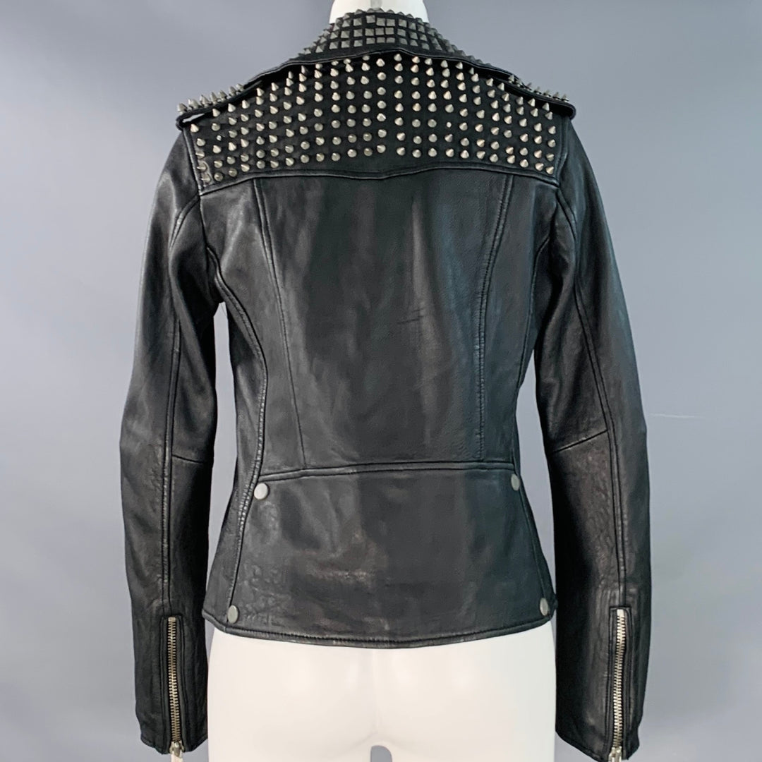 MUUBAA Size 6 Black Studded Lambskin Leather Biker Jacket