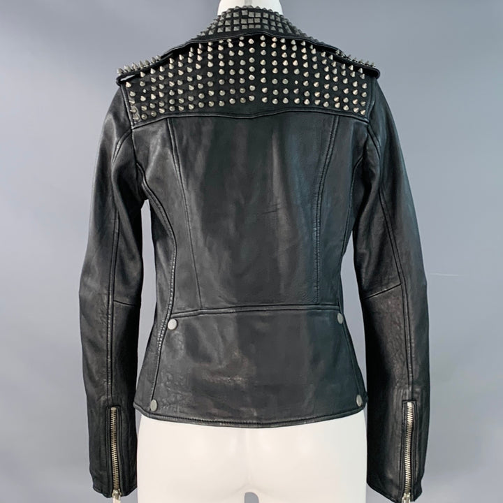 MUUBAA Size 6 Black Studded Lambskin Leather Biker Jacket