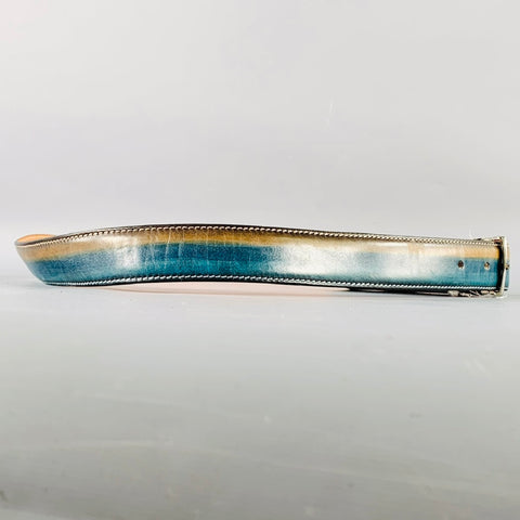 BETTANIN & VENTURI Size 34 Teal Taupe Dip Dyed Leather Belt