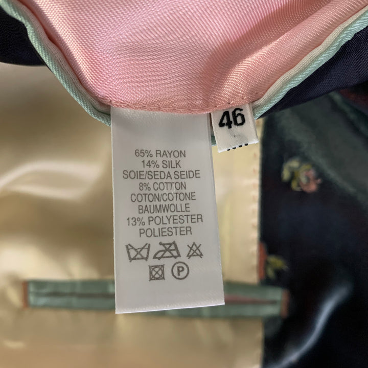 PAUL SMITH Chest Size 46 Grey Pink & Green Embroidery Notch Lapel Sport Coat