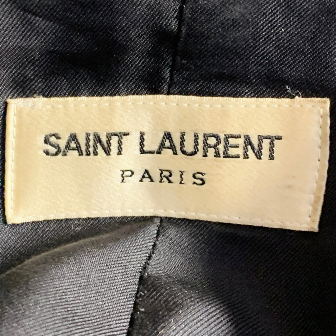 SAINT LAURENT Size 40 Black Polyester Blend Sequined Peak Lapel Sport Coat
