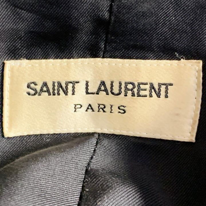 SAINT LAURENT Size 40 Black Polyester Blend Sequined Peak Lapel Sport Coat