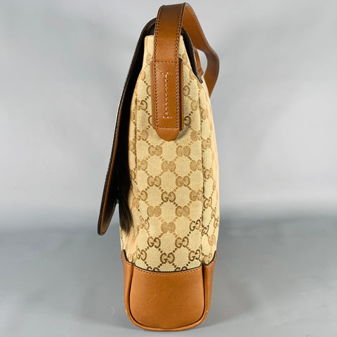 GUCCI Beige Brown Monogram Canvas Leather Crossbody Bag