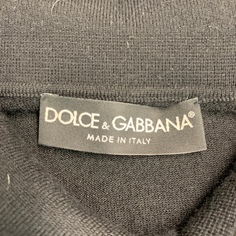 DOLCE & GABBANA Size M Black Beaded Honeybee Applique Cashmere Buttoned Polo
