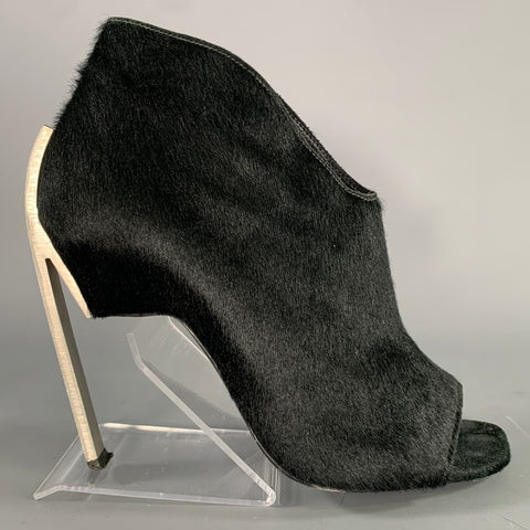 VIC MATIE Size 6.5 Black Green Leather 1J5330D Horsehide Peep Toe Pumps