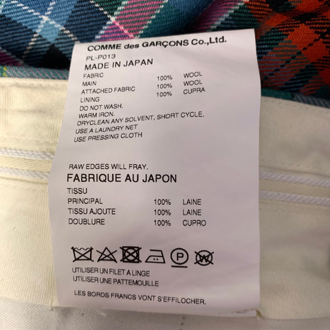 COMME des GARCONS Size 36 Green Red Pink Plaid Wool Chap Panel Dress Pants