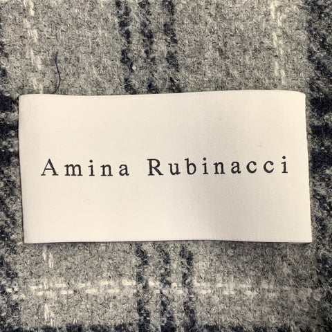 AMINA RUBINACCI Size L Navy Grey Virgin Wool Blend Plaid Shirt Jacket