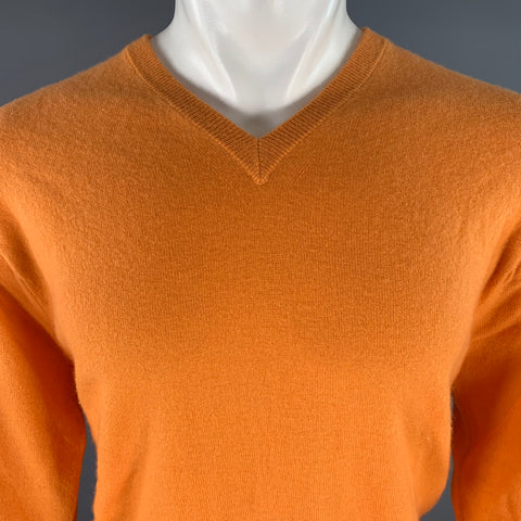 N.PEAL Size L Orange Knitted Cashmere V-Neck Sweater