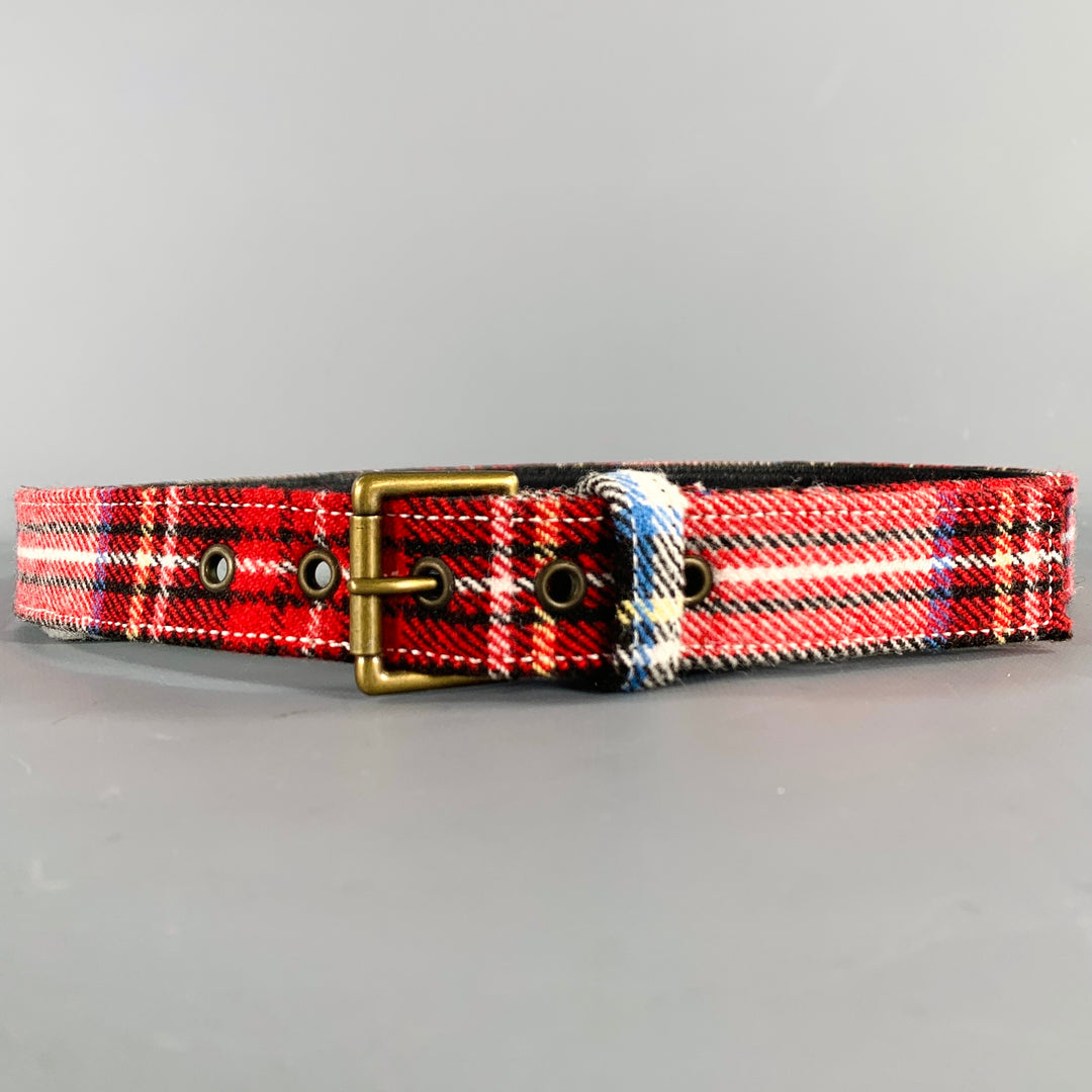 A.P.C. Size 36 Red Black White Plaid Wool Blend Belt