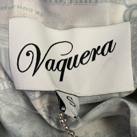 VAQUERA Size S Multi Color Polyester Money Print Ruched Asymmetrical Spaghetti Straps Dress