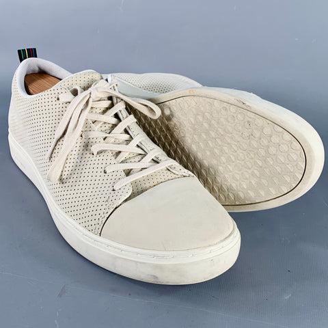 PS by PAUL SMITH Size 12 Grey Stone Perforated Leather Cap Toe Sneakers