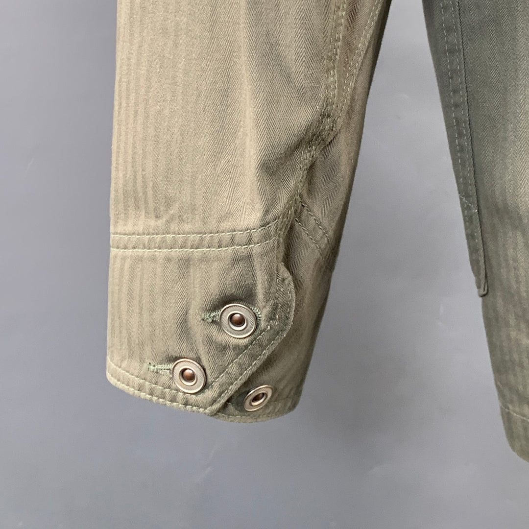 THE STRONGHOLD Size M Green Sage Herringbone Cotton Worker Jacket