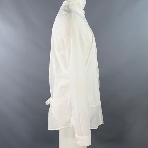 HELMUT LANG Size S White Cotton Collarless One Pocket Long Sleeve Shirt