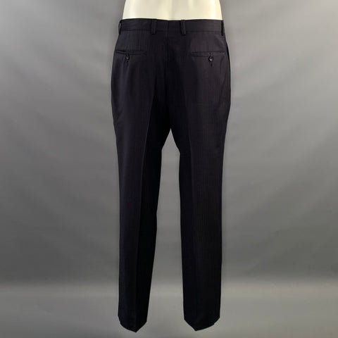 E-RAVE CUSTOM SHOP Chest Size 40 Navy Rust Stripe Wool Notch Lapel 34 32 Suit