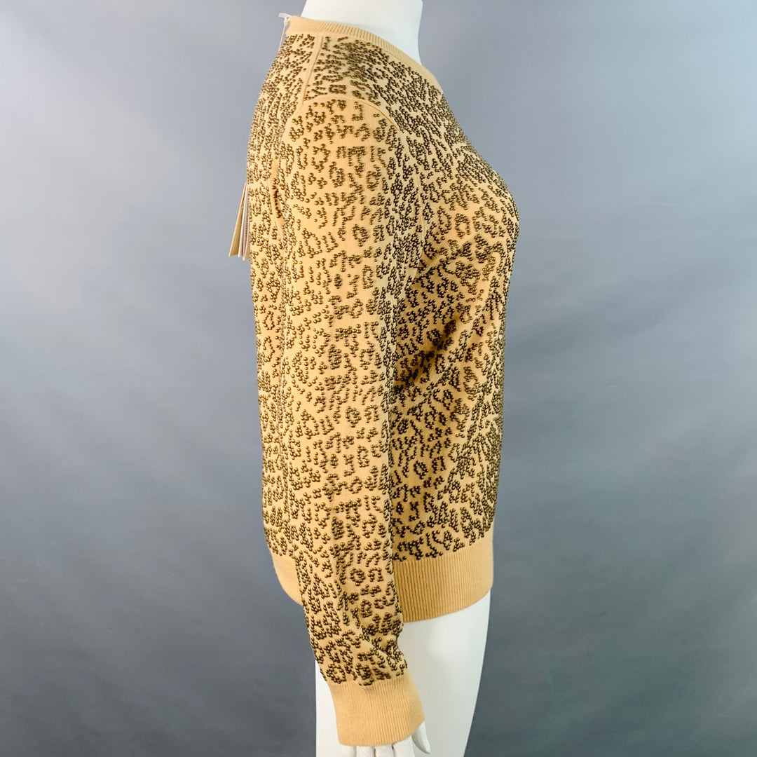 MICHAEL KORS COLLECTION Size L Tan Copper Cashmere Studded Animal Print Sweater