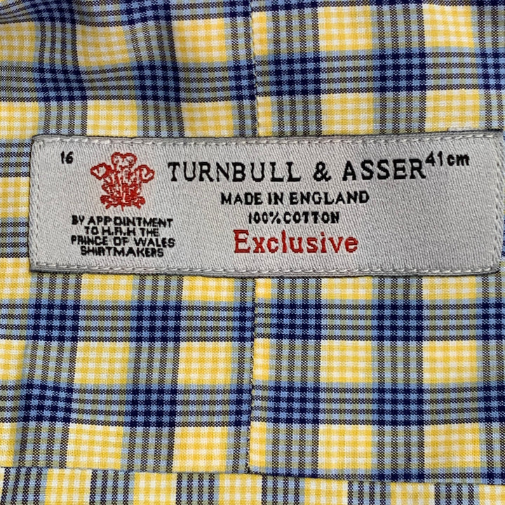 TURNBULL & ASSER Size L Blue Yellow Checkered Cotton Long Sleeve Shirt