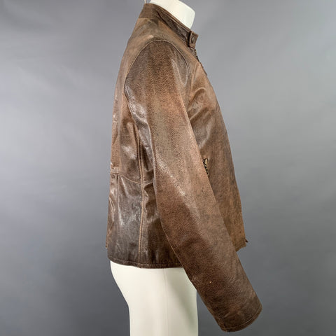 COMPAGNIA DELLE PELLI Size M Brown Leather Zip Up Racer Jacket