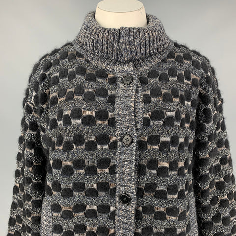 MISSONI Size 8 Black & Grey Knitted Wool Blend Jacket