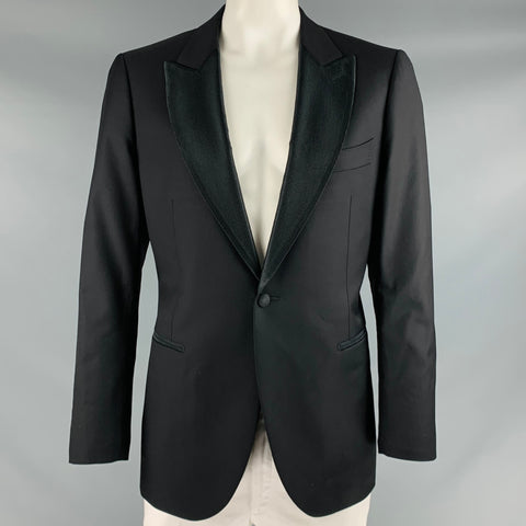 SUITSUPPLY Size 46 Black Wool Tuxedo Sport Coat
