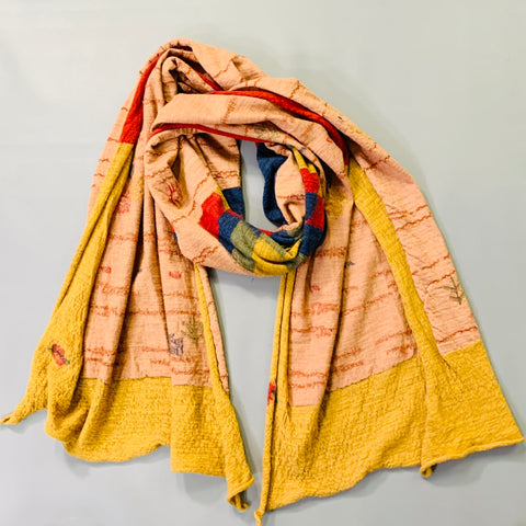 KAPITAL Orange Multi Color Trees Squares Oversized Wool Scarf