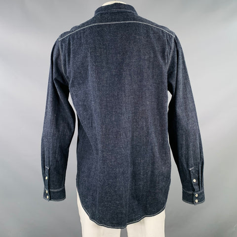 YMC Size L Billy Bob Navy Indigo Contrast Stitch Cotton Denim Western Long Sleeve Shirt