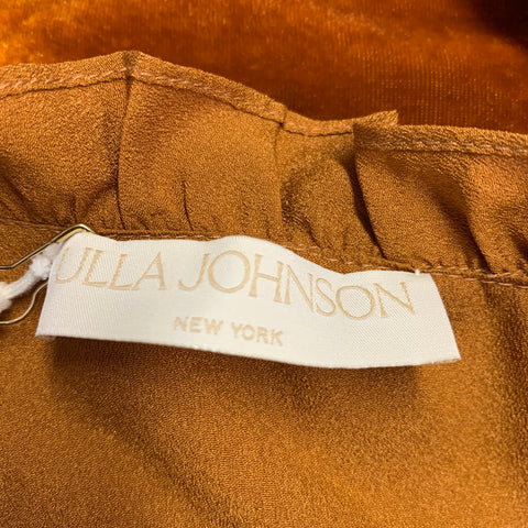 ULLA JOHNSON Size 4 Camel Ruffled Long Sleeve Below Knee Dress