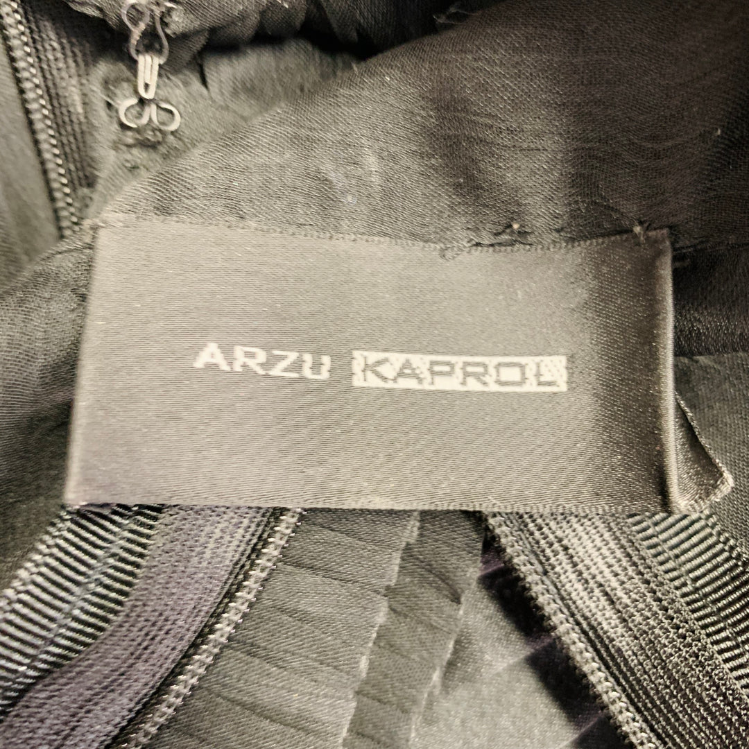 ARZU KAPROL Size 0 Black Sheer Pleated Long Sleeve French Cuff Dress