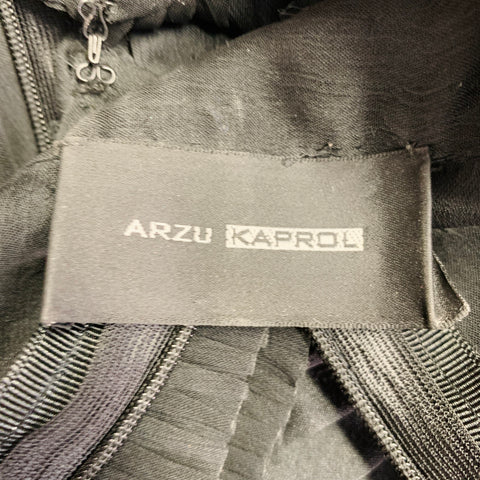 ARZU KAPROL Size 0 Black Sheer Pleated Long Sleeve French Cuff Dress