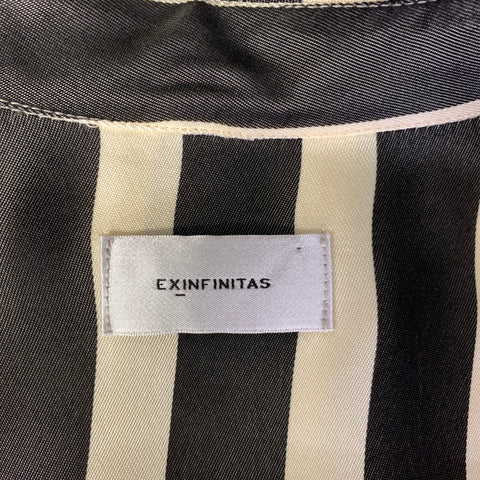 EX FINITAS Size XS Cream Black Stripe Viscose Pointed Collar Short Sleeve Shirt