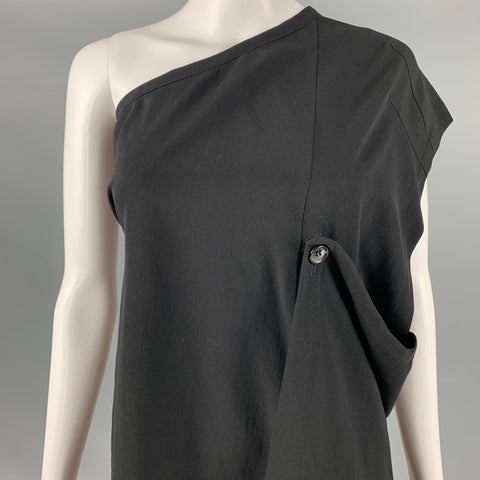 COMME des GARCONS 1980s Size S Black Wool Knee Length One Shoulder Dress