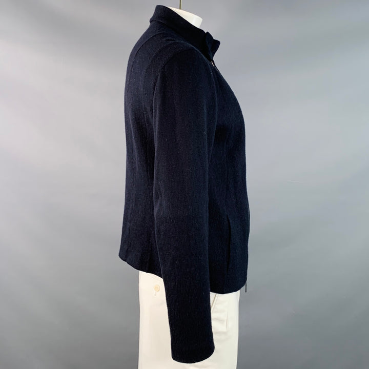 GIORGIO ARMANI Size 42 Navy Cashmere Blend Asymmetrical Zip Up Cardigan