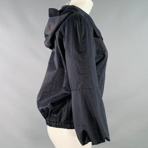 MARNI Size 2 Black Cotton Bishop Sleeve Zip Up Hooded Jacket