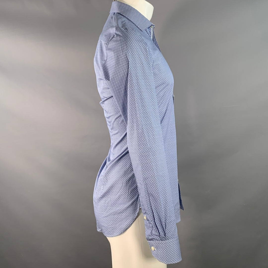 TED BAKER ENDURANCE Size S Blue White Woven Cotton Curved Cutaway Long Sleeve Shirt