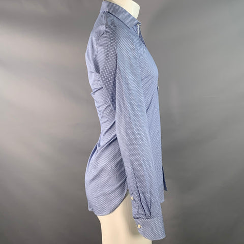 TED BAKER ENDURANCE Taille S Chemise à manches longues en coton tissé bleu et blanc avec col cutaway incurvé