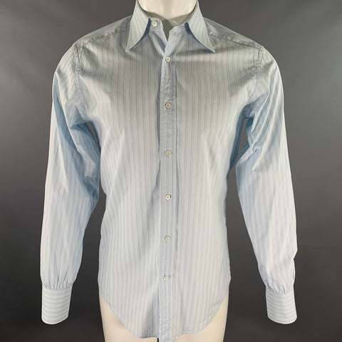 GUCCI Size S Blue Stripe Cotton Button Up Long Sleeve Shirt