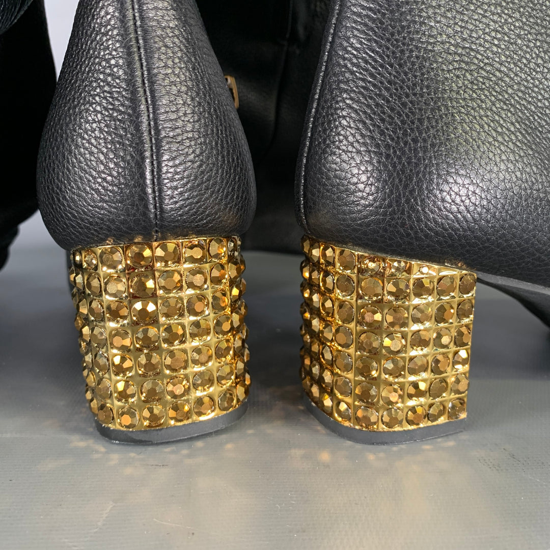 KURT GEIGER Size 8 Black Gold Leather Pebble Grain Boots