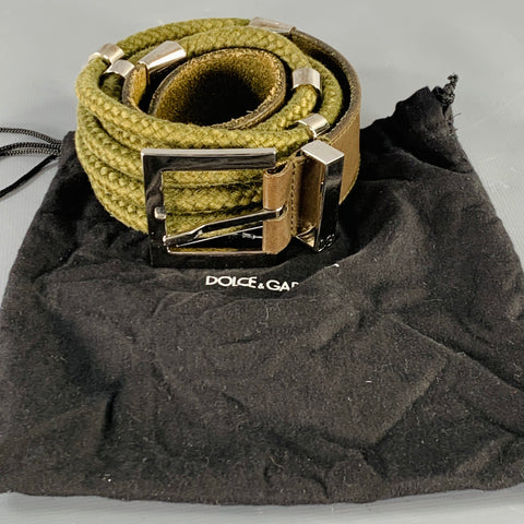 DOLCE & GABBANA Size 34 Brown Green Mixed Fabrics Leather Rope Belt